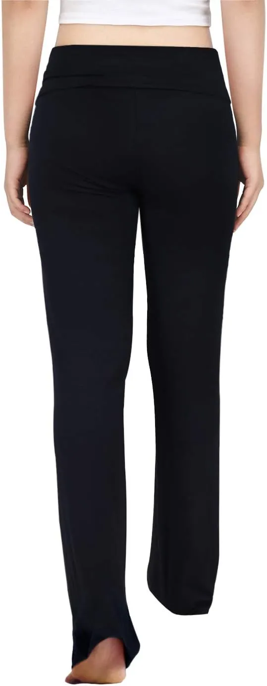 HDE Women's Color Block Fold Over Waist Yoga Pants Flare Leg Workout Leggings