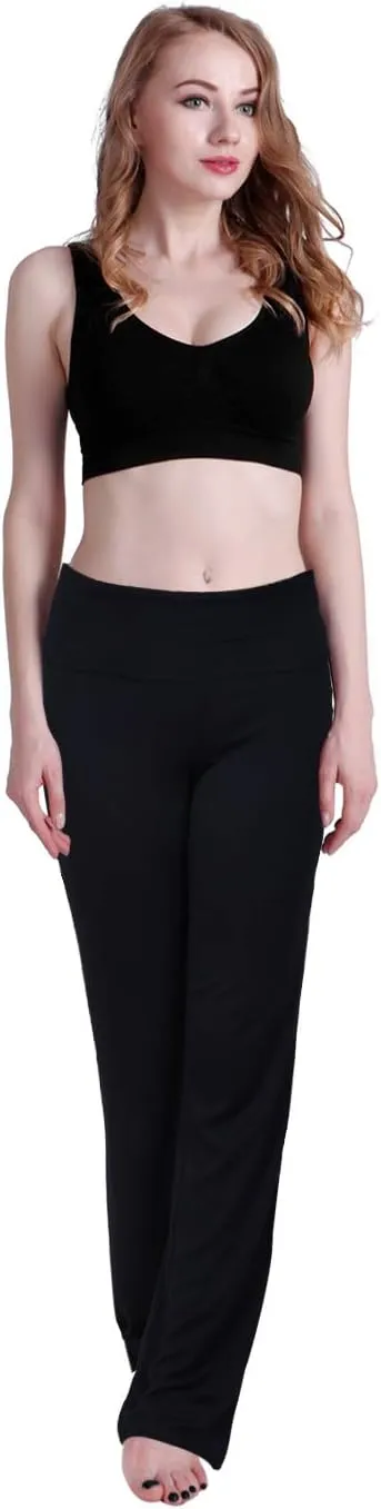 HDE Women's Color Block Fold Over Waist Yoga Pants Flare Leg Workout Leggings