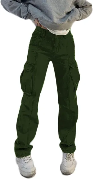 High Waist Baggy Cargo Jeans for Women Flap Pocket Relaxed Fit Straight Wide Leg Y2K Fashion Jeans