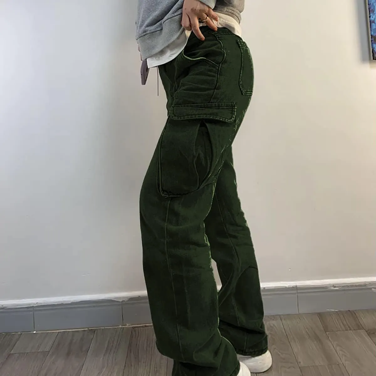 High Waist Baggy Cargo Jeans for Women Flap Pocket Relaxed Fit Straight Wide Leg Y2K Fashion Jeans
