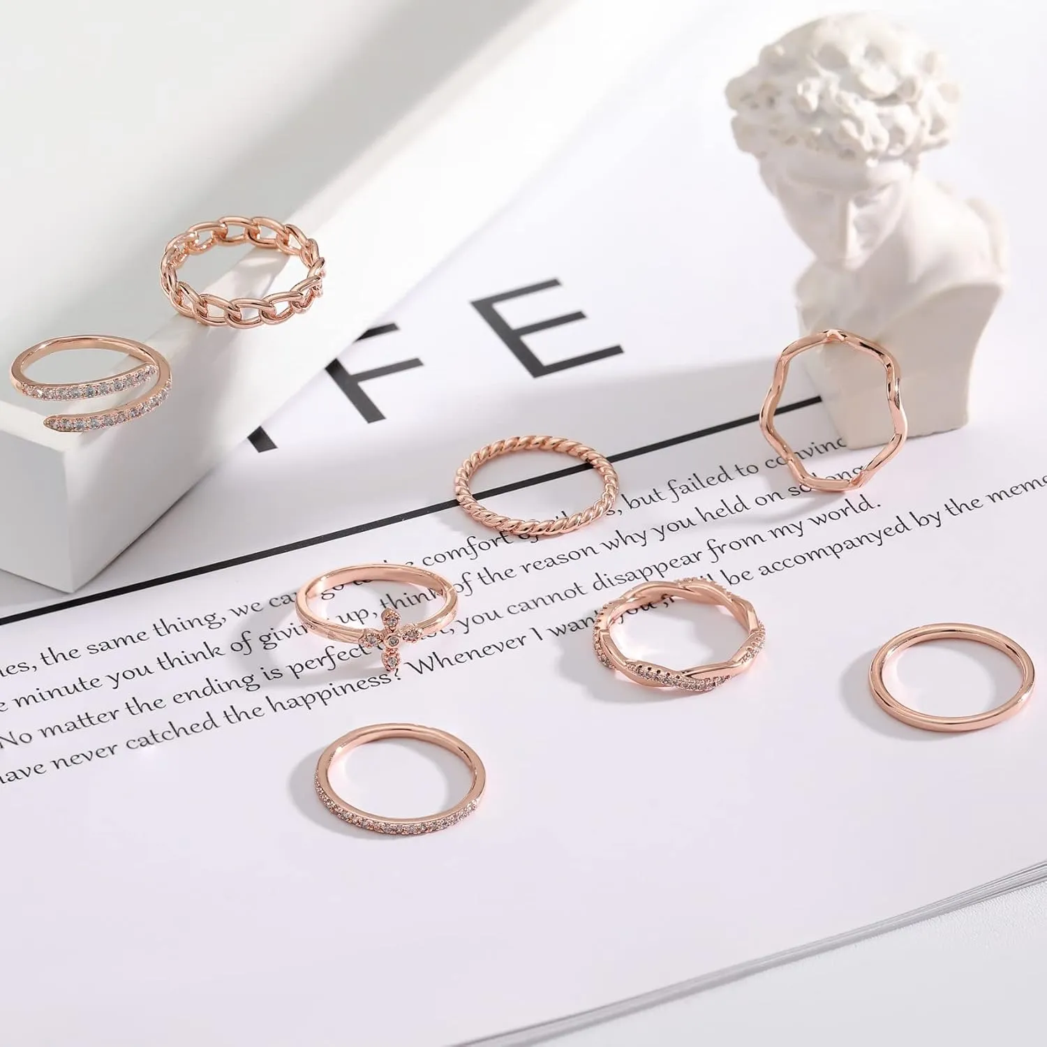 Honsny 14K Gold Plated Stacking Rings Set for Women, Stackable Knuckle Thumb Rings Thin Dainty Silver Rings for Women Wedding Eternity Band Simple Rose Gold Ring Size 4-11