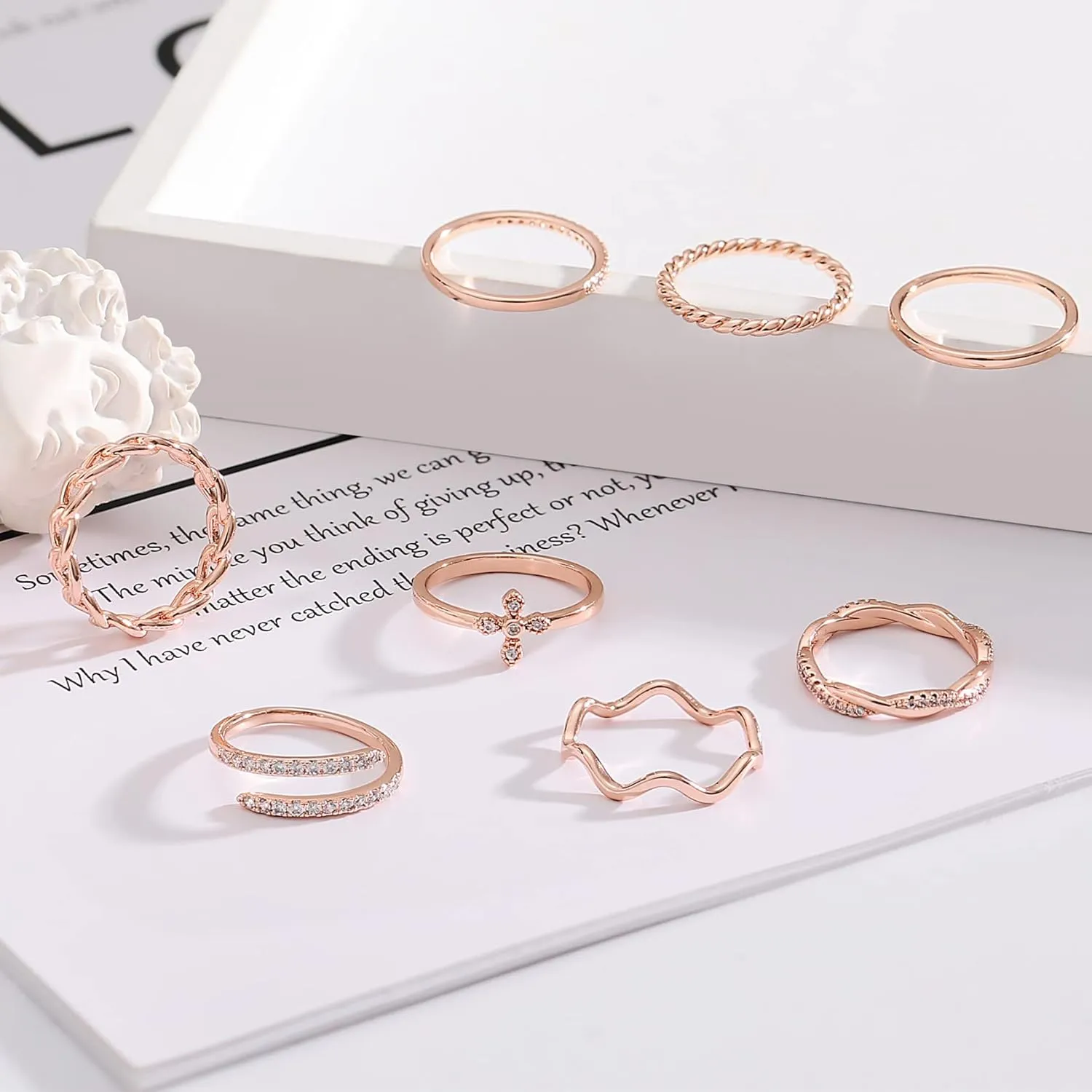 Honsny 14K Gold Plated Stacking Rings Set for Women, Stackable Knuckle Thumb Rings Thin Dainty Silver Rings for Women Wedding Eternity Band Simple Rose Gold Ring Size 4-11