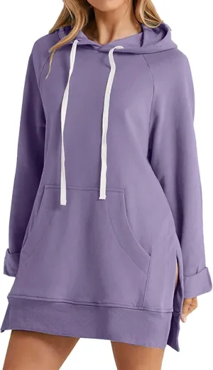 Hoodie Dress for Women 2024 Plus Size Casual Long Sleeve Sweatshirt Soft Comfy Oversized Sweater Fashion Fall Winter Warmy Pullover Tops with Pockets B-purple