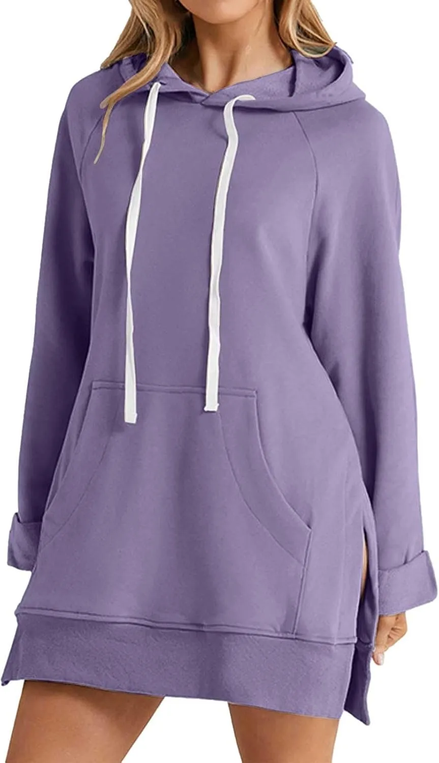 Hoodie Dress for Women 2024 Plus Size Casual Long Sleeve Sweatshirt Soft Comfy Oversized Sweater Fashion Fall Winter Warmy Pullover Tops with Pockets B-purple
