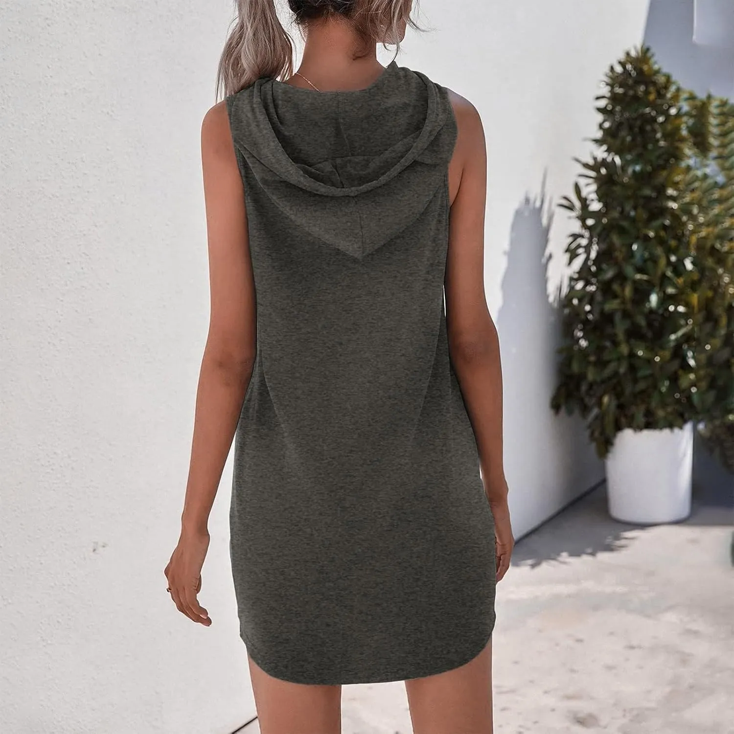 Hoodie Dress for Women Summer Drawstring Sleeveless Sweatshirt Dress Athleisure Hooded Tank Mini Dresses 2025