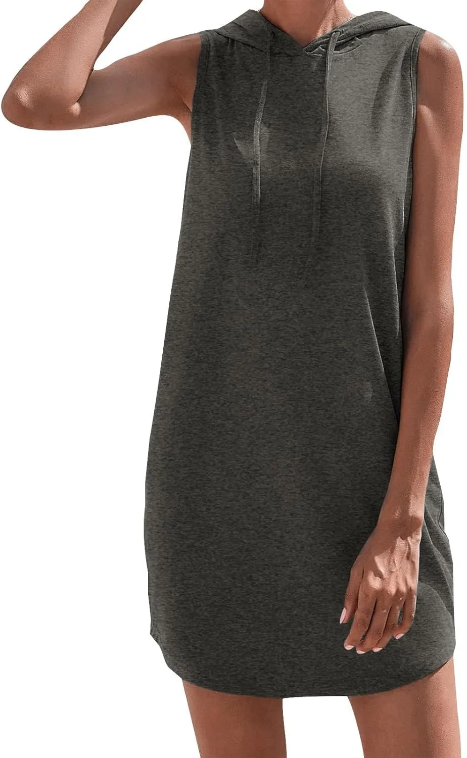 Hoodie Dress for Women Summer Drawstring Sleeveless Sweatshirt Dress Athleisure Hooded Tank Mini Dresses 2025