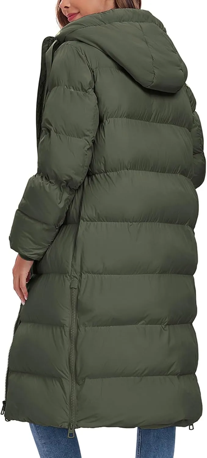 HOTIAN Women's Thickened Down Jacketts Maxi Length Winter Warm Puffer Coat Hooded Parka Jacket Padded Outerwear