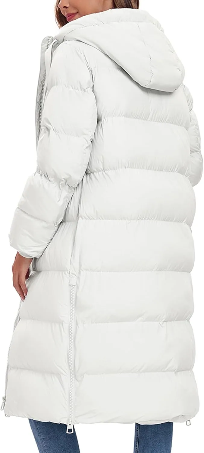 HOTIAN Women's Thickened Down Jacketts Maxi Length Winter Warm Puffer Coat Hooded Parka Jacket Padded Outerwear