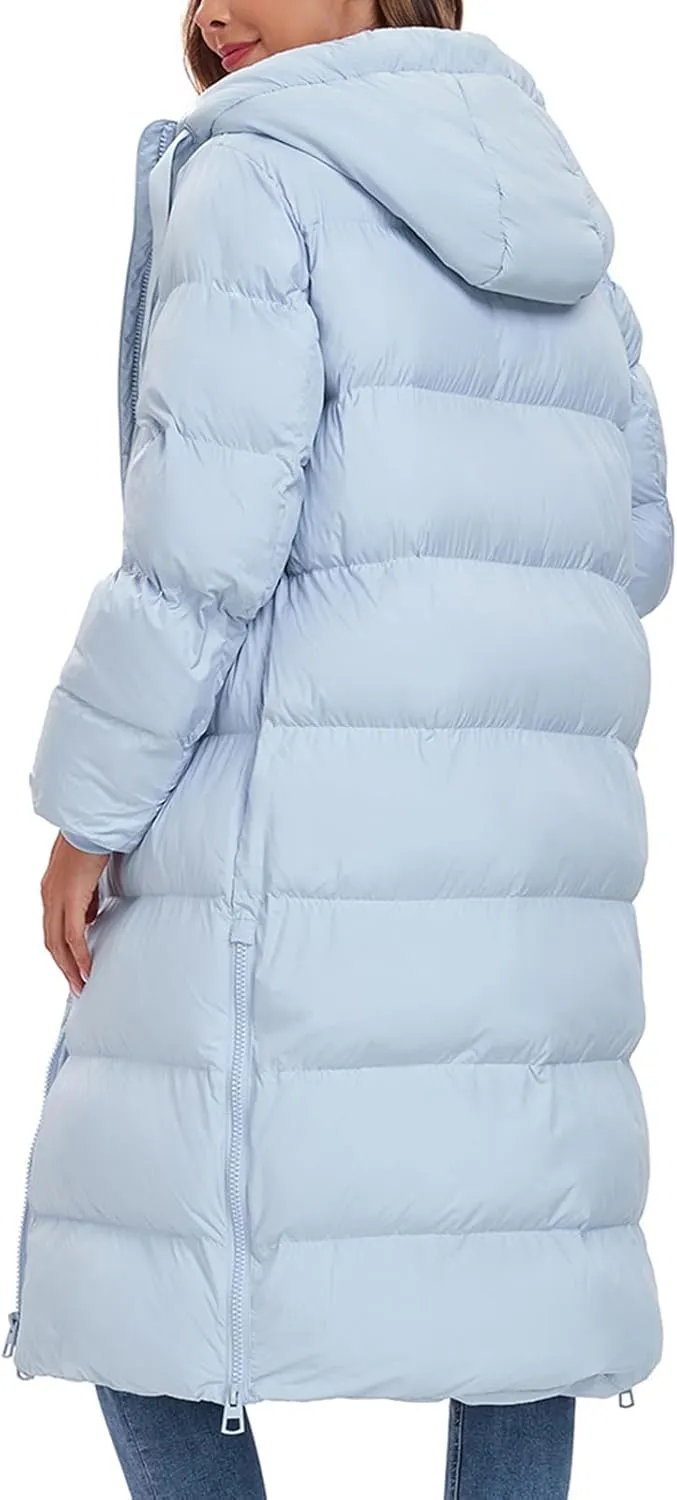 HOTIAN Women's Thickened Down Jacketts Maxi Length Winter Warm Puffer Coat Hooded Parka Jacket Padded Outerwear