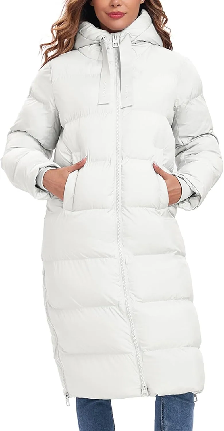 HOTIAN Women's Thickened Down Jacketts Maxi Length Winter Warm Puffer Coat Hooded Parka Jacket Padded Outerwear