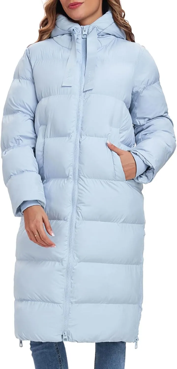 HOTIAN Women's Thickened Down Jacketts Maxi Length Winter Warm Puffer Coat Hooded Parka Jacket Padded Outerwear