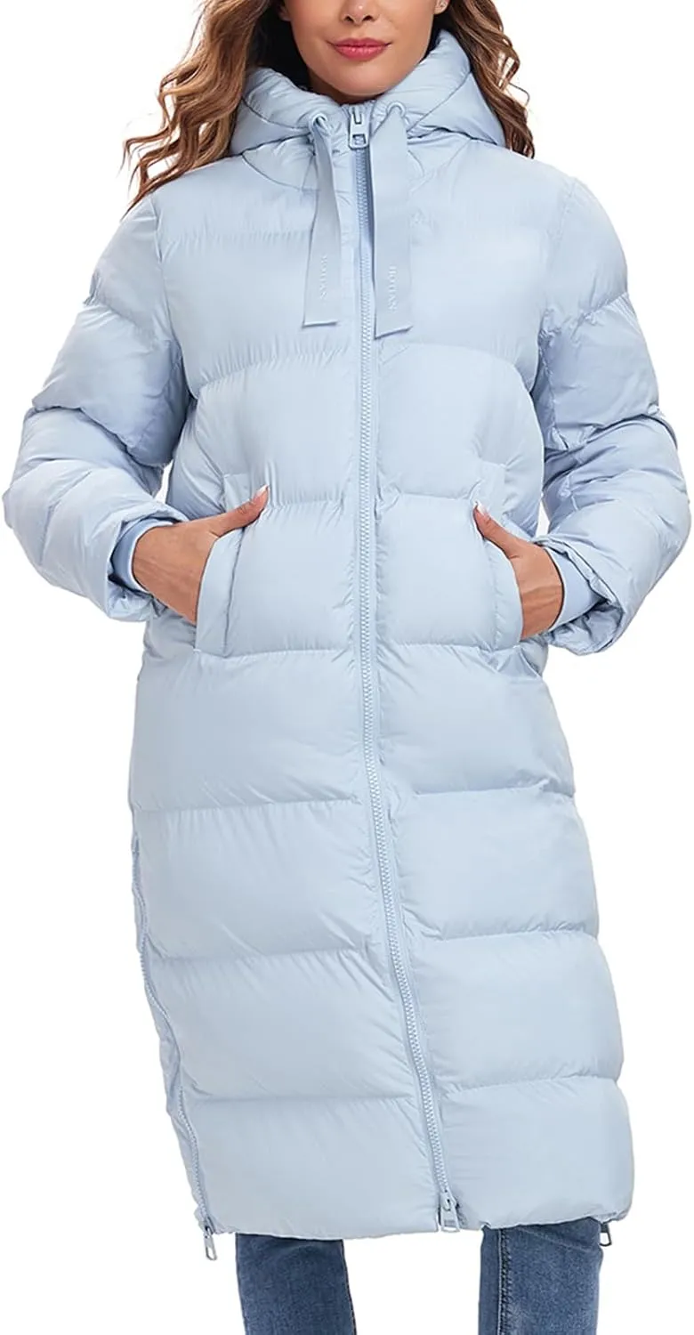 HOTIAN Women's Thickened Down Jacketts Maxi Length Winter Warm Puffer Coat Hooded Parka Jacket Padded Outerwear