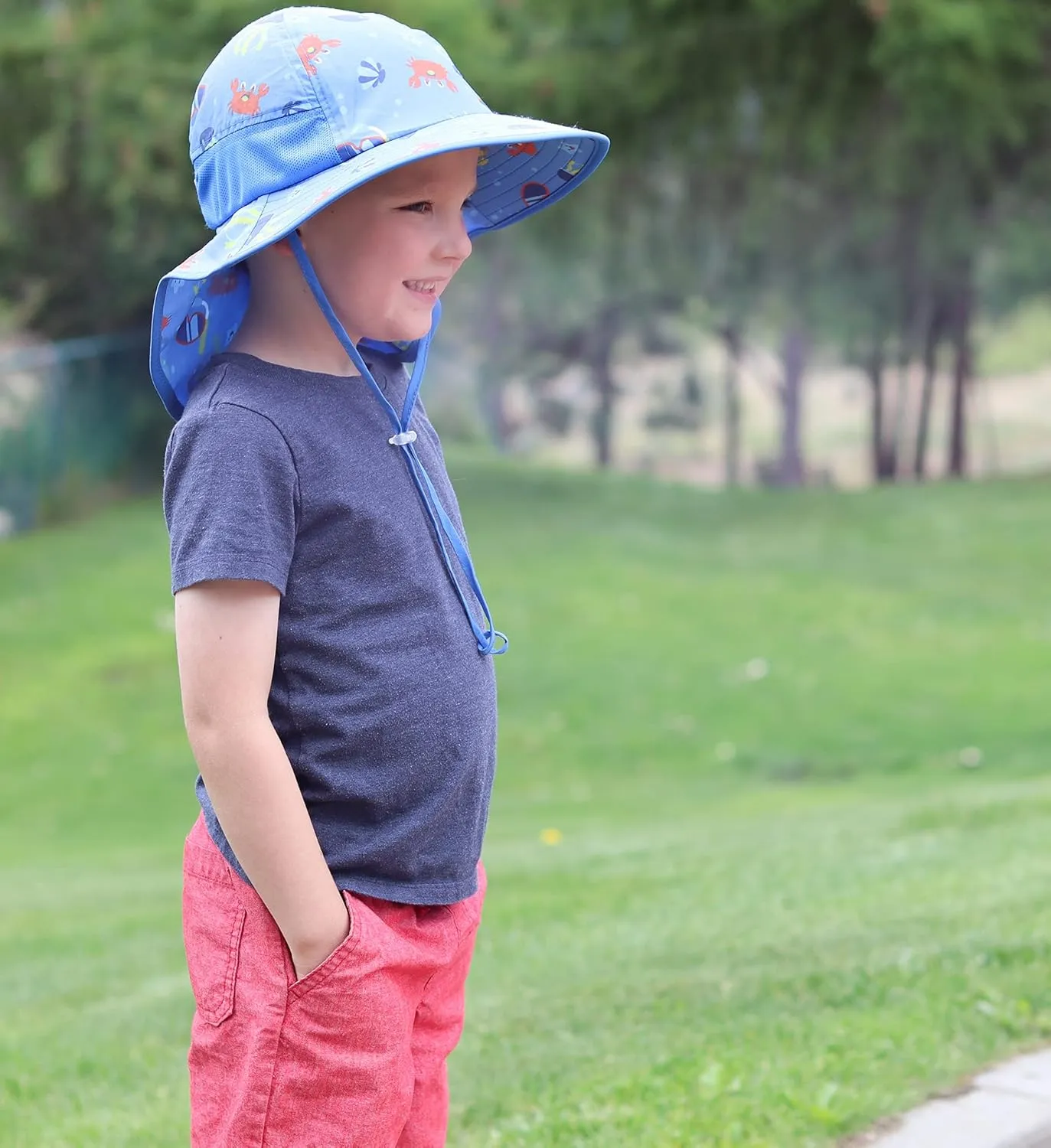 icolor Kids Sun Hat UPF50  Sun Protection Bucket Hat Toddler Summer Beach Play Hats with Neck Flap for Girl Boy Ages 3~10