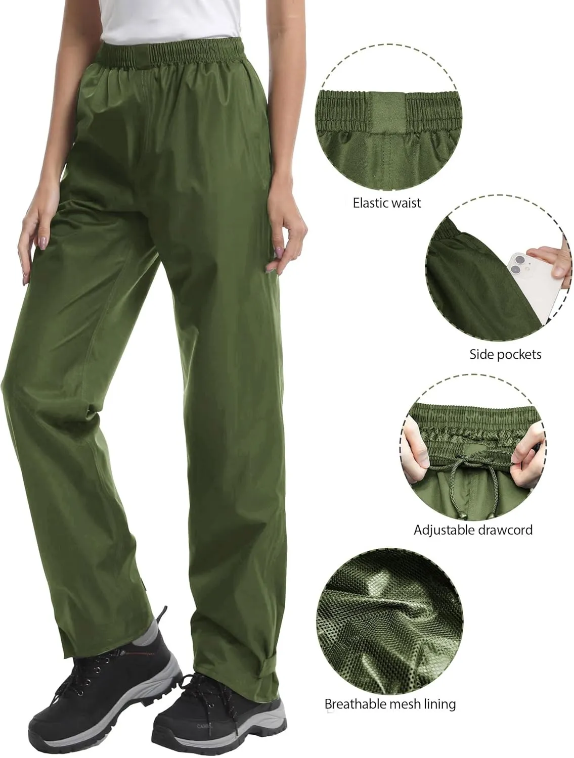iCreek Women's Rain Pants Waterproof Hiking Pants Windproof Lightweight Over Pants Work Rain Outdoor for Golf, Fishing