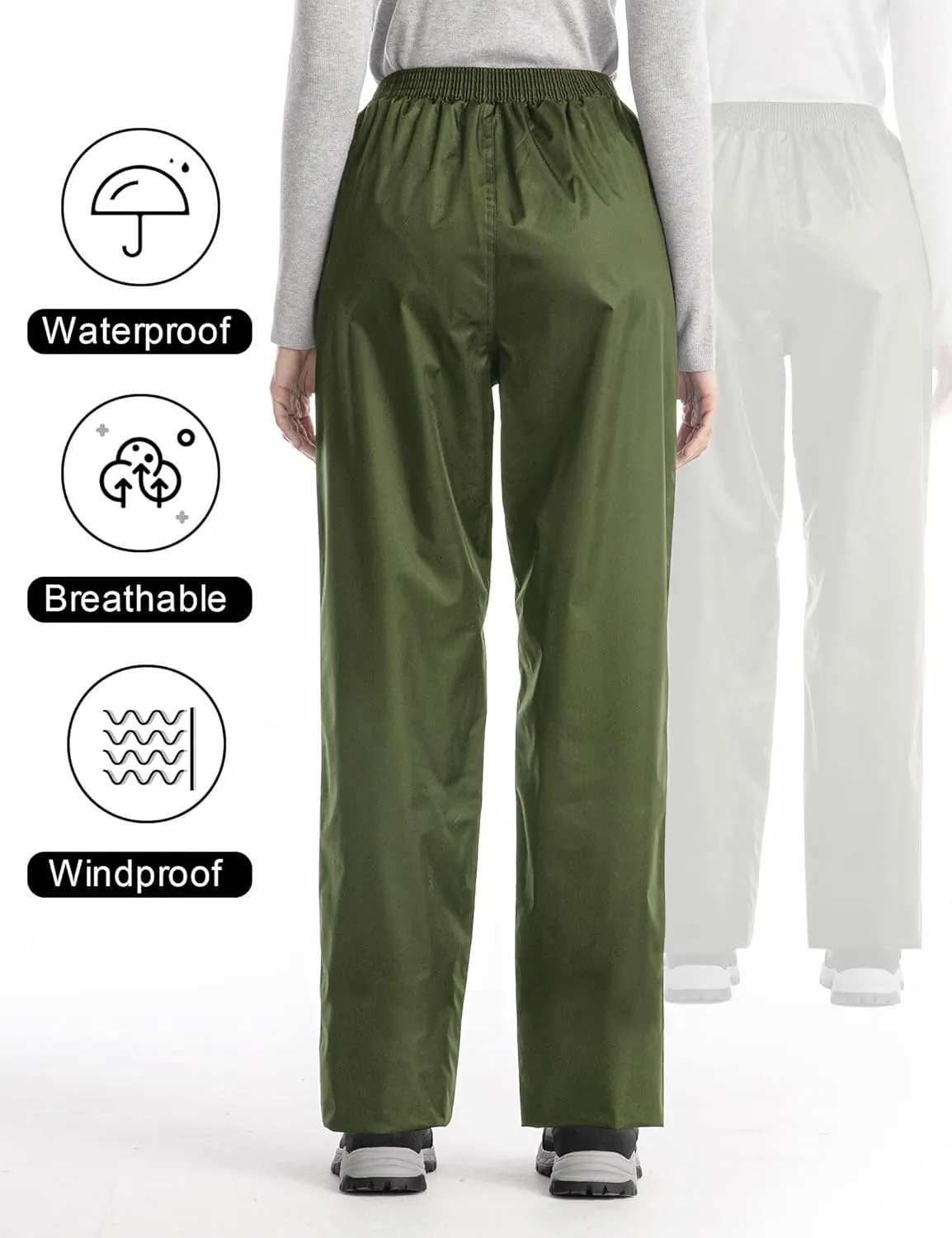 iCreek Women's Rain Pants Waterproof Hiking Pants Windproof Lightweight Over Pants Work Rain Outdoor for Golf, Fishing