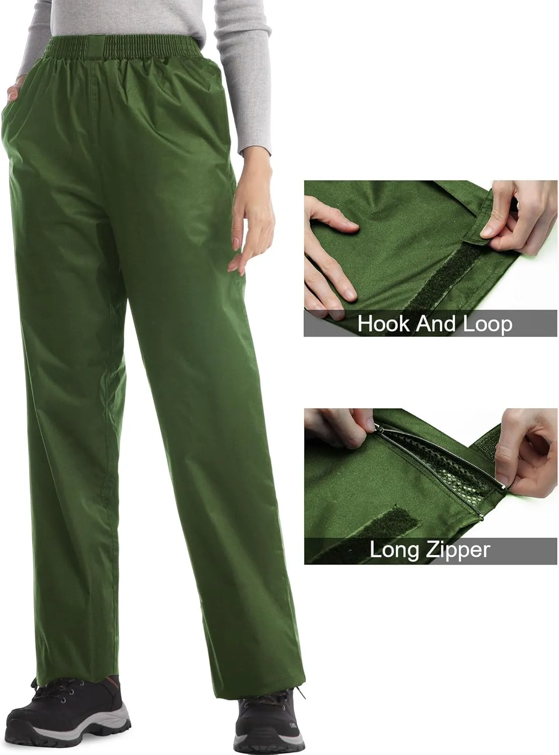 iCreek Women's Rain Pants Waterproof Hiking Pants Windproof Lightweight Over Pants Work Rain Outdoor for Golf, Fishing