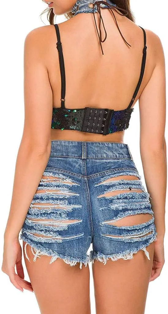 Jean Shorts for Womens High Waisted Stretchy Ripped Denim Shorts Trendy Distressed Sexy Booty Concert Outfit