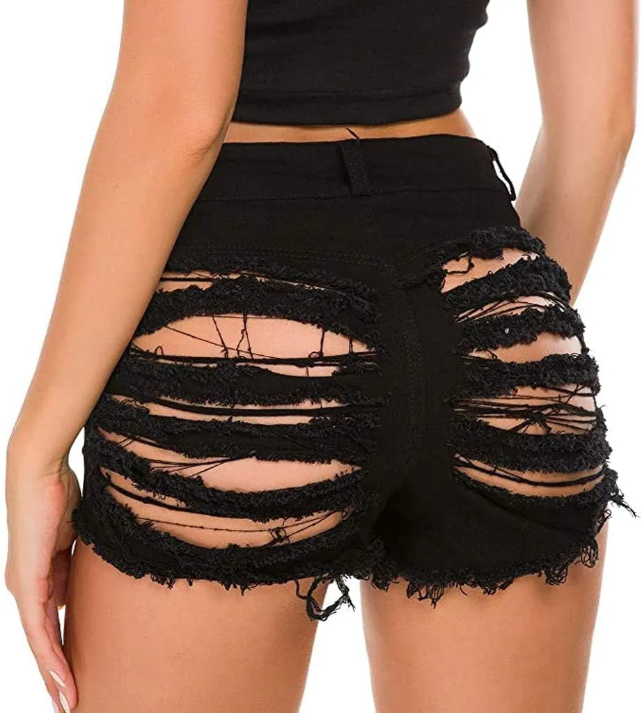 Jean Shorts for Womens High Waisted Stretchy Ripped Denim Shorts Trendy Distressed Sexy Booty Concert Outfit