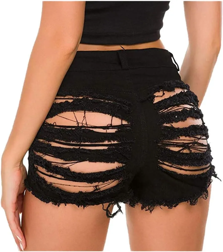 Jean Shorts for Womens High Waisted Stretchy Ripped Denim Shorts Trendy Distressed Sexy Booty Concert Outfit