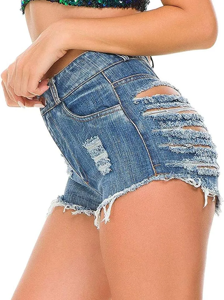 Jean Shorts for Womens High Waisted Stretchy Ripped Denim Shorts Trendy Distressed Sexy Booty Concert Outfit
