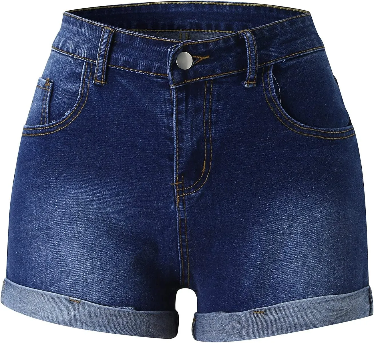 Jean Shorts Womens Casual Summer Trendy High Waisted Stretchy Baggy Denim Shorts Folded Hem Hot Short with Pockets