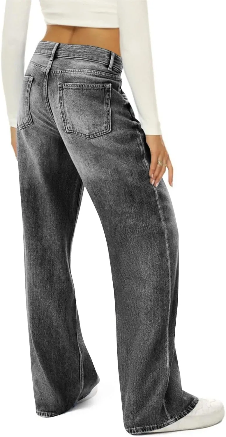 Jeans Women Cargo, Flare Jeans Petite Baggy High Waisted 2025 Trendy Wide Leg Summer Trousers Stretchy
