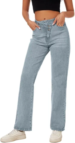 Jeans Women High Waist Wide Leg Baggy Jeans Boyfriends Stretch Denim Pants