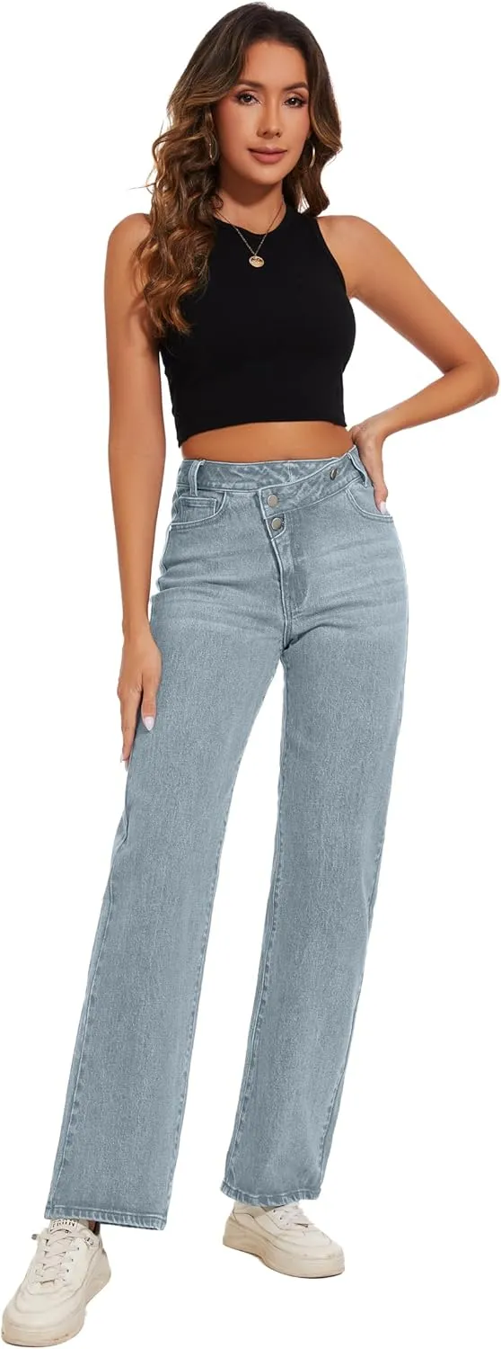 Jeans Women High Waist Wide Leg Baggy Jeans Boyfriends Stretch Denim Pants