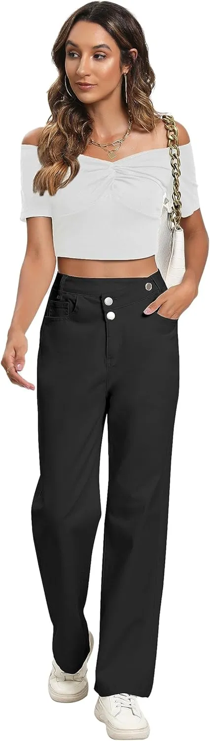 Jeans Women High Waist Wide Leg Baggy Jeans Boyfriends Stretch Denim Pants
