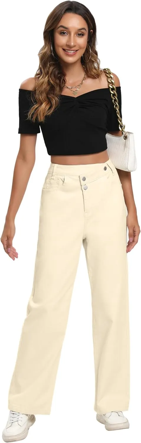 Jeans Women High Waist Wide Leg Baggy Jeans Boyfriends Stretch Denim Pants