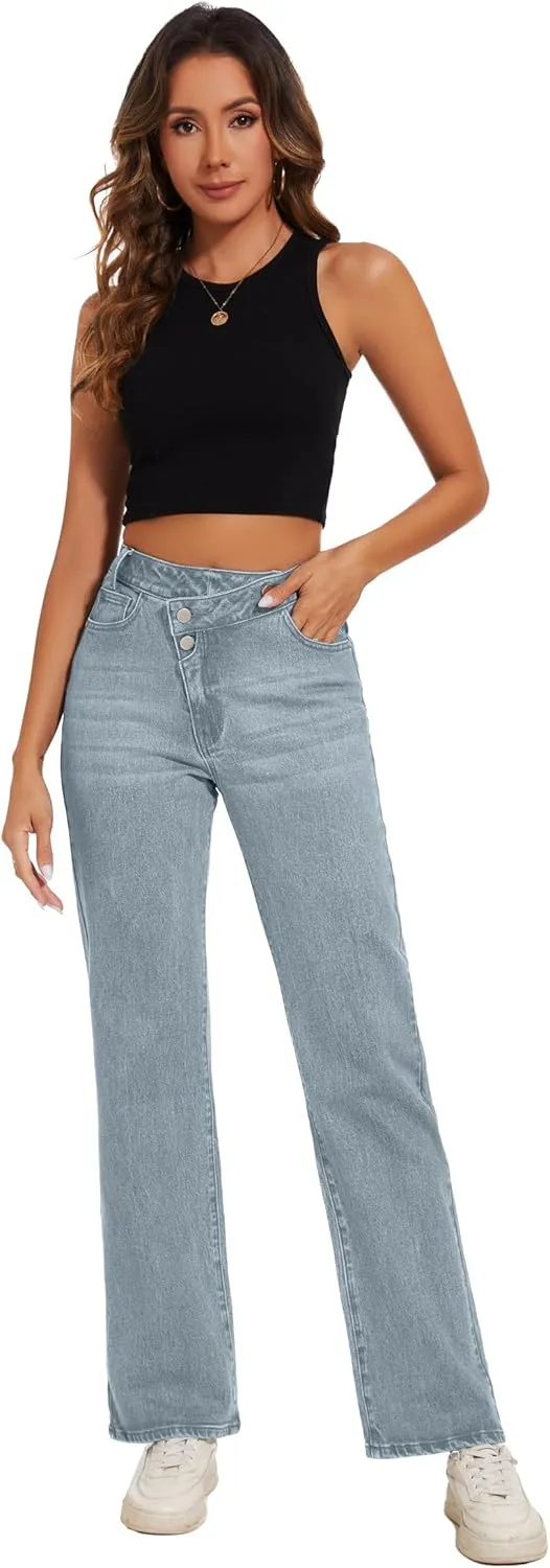 Jeans Women High Waist Wide Leg Baggy Jeans Boyfriends Stretch Denim Pants