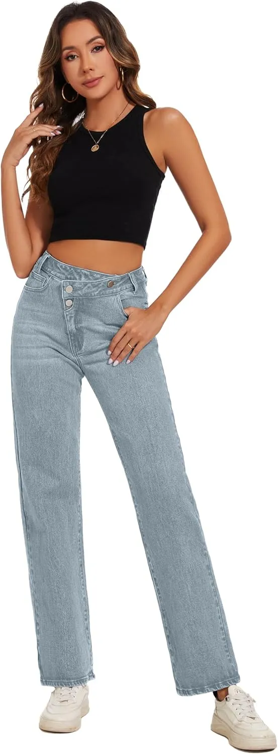 Jeans Women High Waist Wide Leg Baggy Jeans Boyfriends Stretch Denim Pants