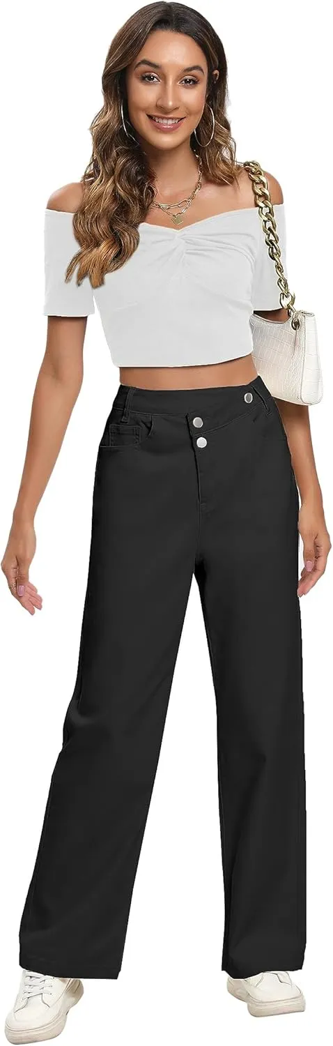Jeans Women High Waist Wide Leg Baggy Jeans Boyfriends Stretch Denim Pants