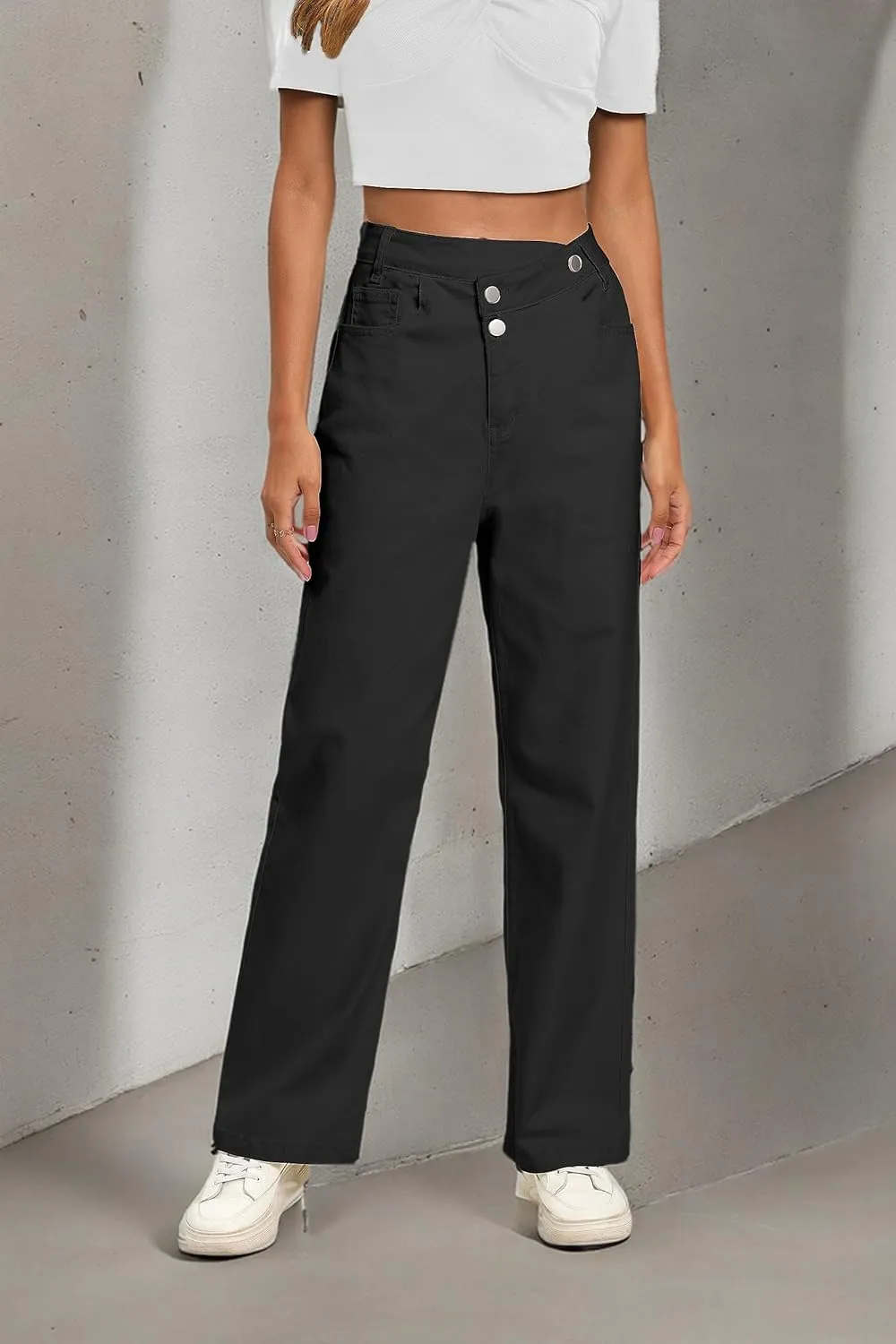 Jeans Women High Waist Wide Leg Baggy Jeans Boyfriends Stretch Denim Pants