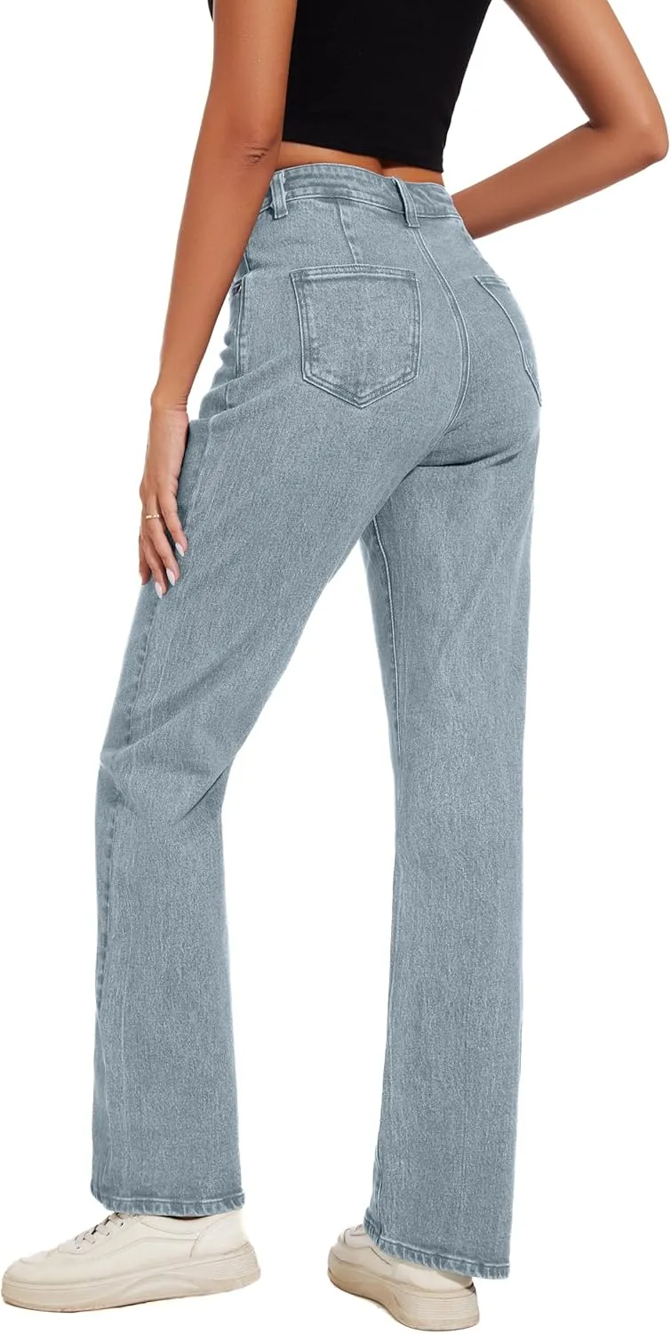 Jeans Women High Waist Wide Leg Baggy Jeans Boyfriends Stretch Denim Pants