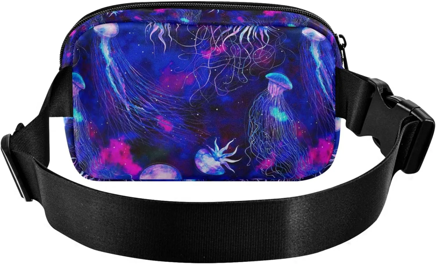 Jellyfishes Space Colorful Blue Waterproof Fanny Packs for Women Hip Bag Belt Pouch Colorful Travel Waist Pouch