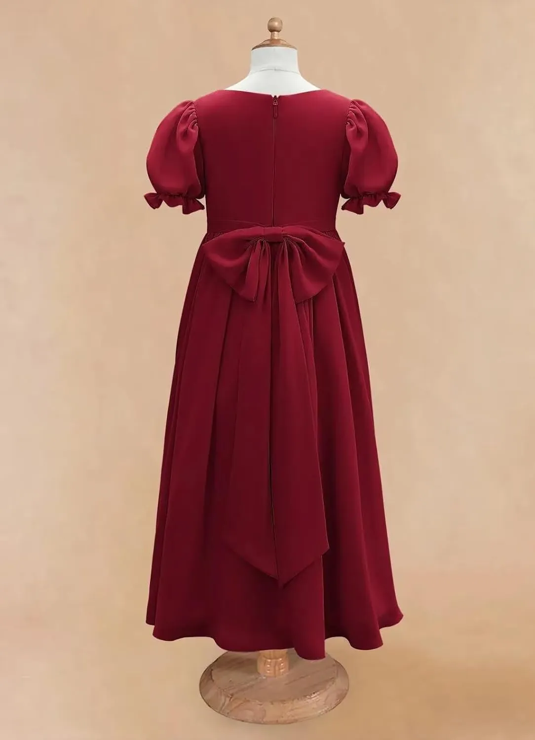 JISISANG Dresses for Girls Long Chiffon Flower Girl Dress Bridesmaid for Wedding with Sleeve Fromal Kid Dress for Teens