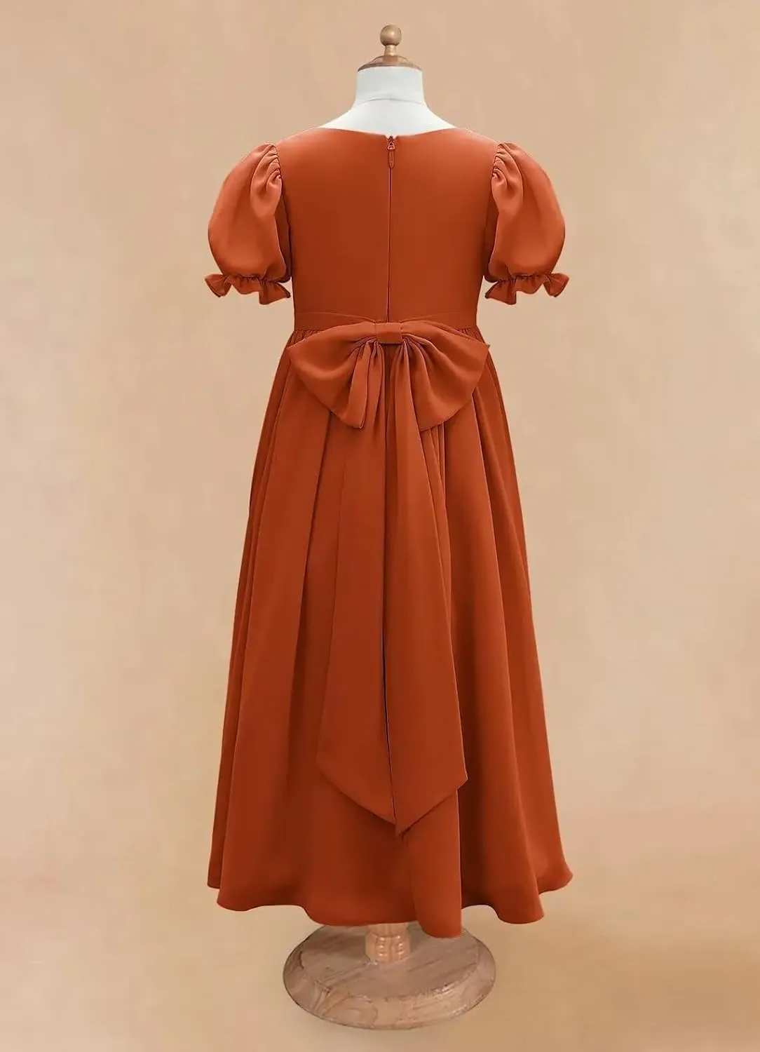 JISISANG Dresses for Girls Long Chiffon Flower Girl Dress Bridesmaid for Wedding with Sleeve Fromal Kid Dress for Teens