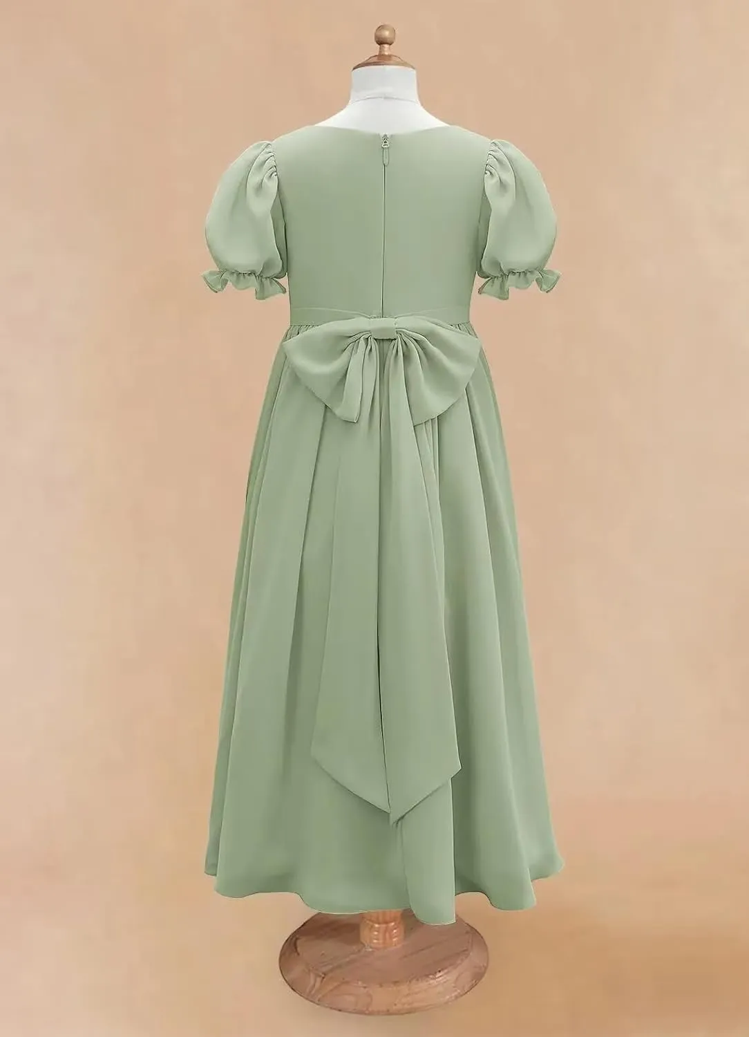 JISISANG Dresses for Girls Long Chiffon Flower Girl Dress Bridesmaid for Wedding with Sleeve Fromal Kid Dress for Teens