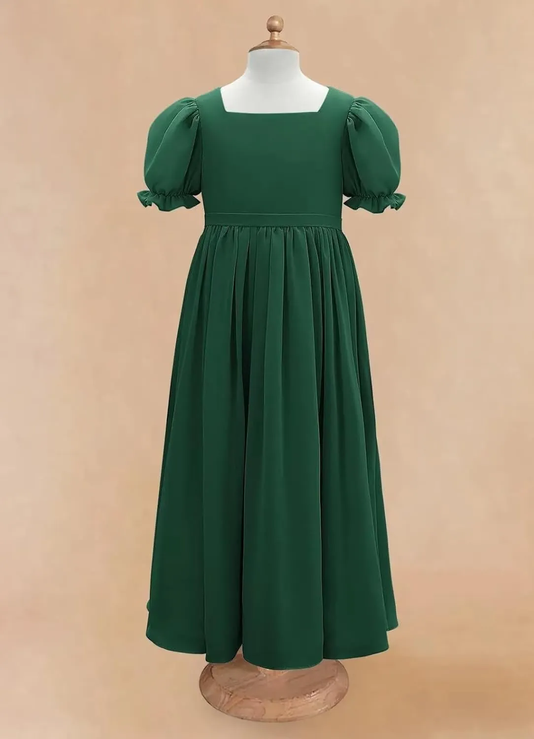 JISISANG Dresses for Girls Long Chiffon Flower Girl Dress Bridesmaid for Wedding with Sleeve Fromal Kid Dress for Teens