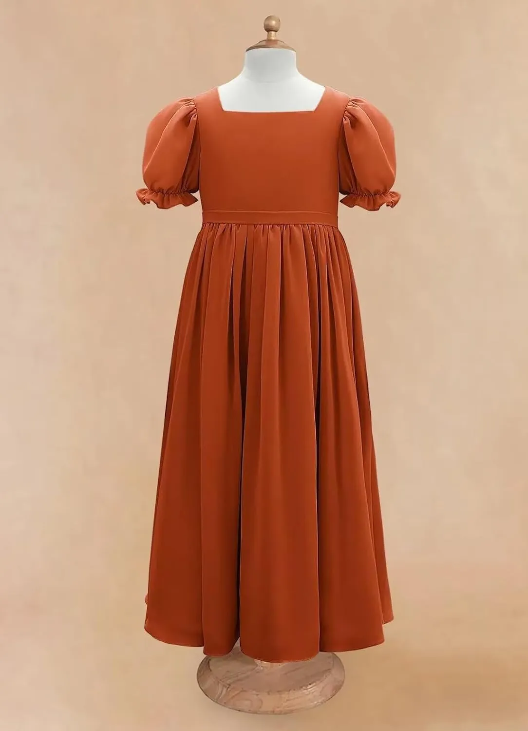 JISISANG Dresses for Girls Long Chiffon Flower Girl Dress Bridesmaid for Wedding with Sleeve Fromal Kid Dress for Teens