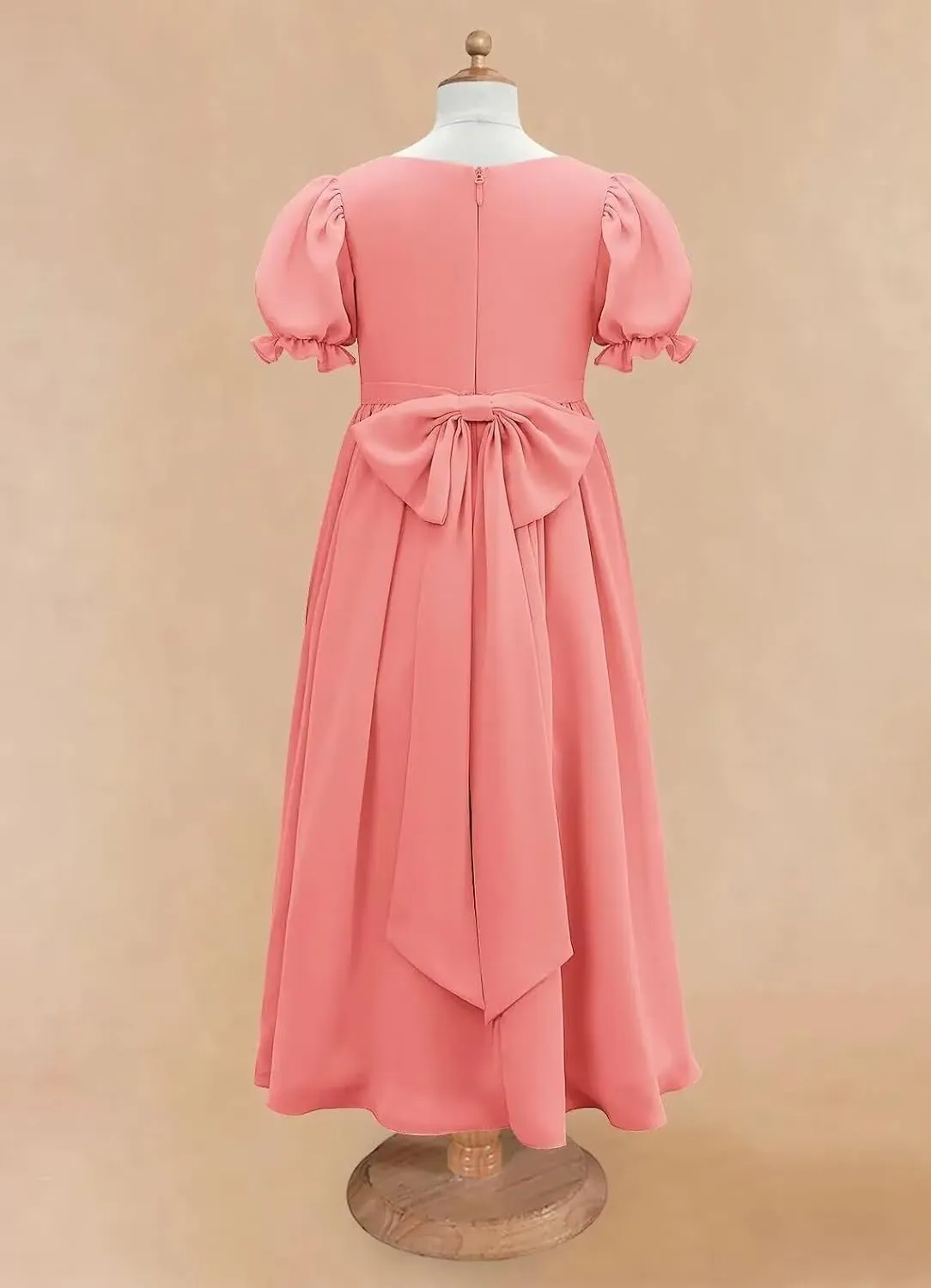 JISISANG Dresses for Girls Long Chiffon Flower Girl Dress Bridesmaid for Wedding with Sleeve Fromal Kid Dress for Teens