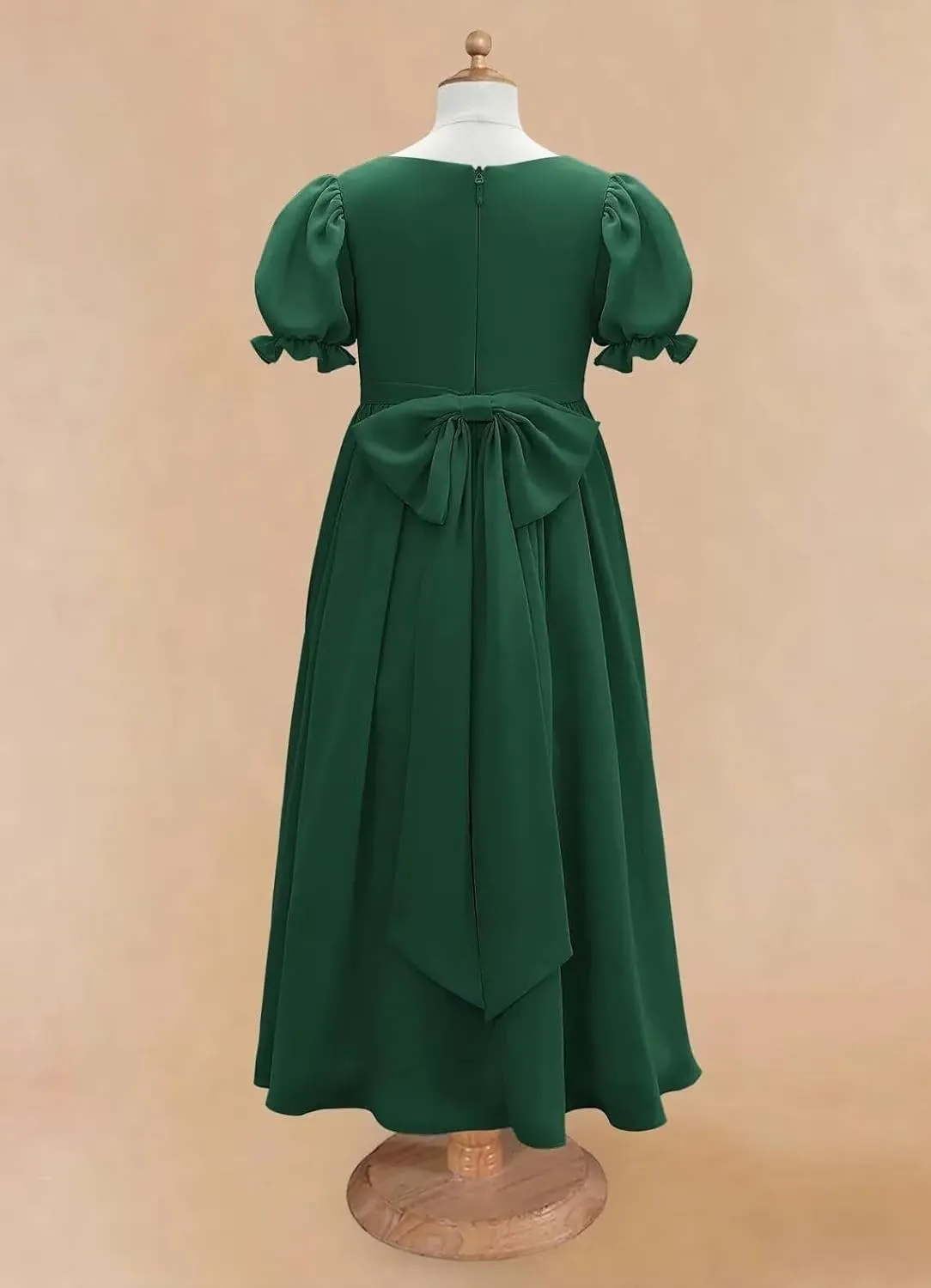 JISISANG Dresses for Girls Long Chiffon Flower Girl Dress Bridesmaid for Wedding with Sleeve Fromal Kid Dress for Teens