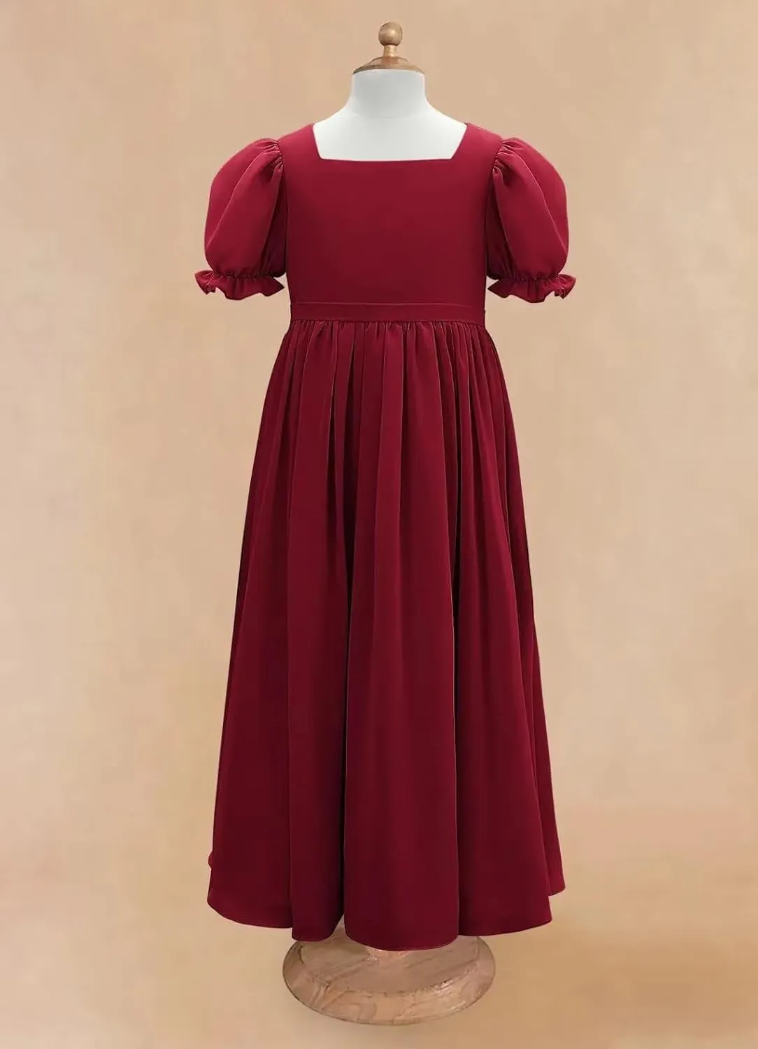 JISISANG Dresses for Girls Long Chiffon Flower Girl Dress Bridesmaid for Wedding with Sleeve Fromal Kid Dress for Teens