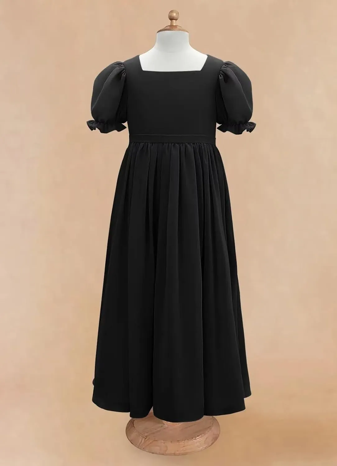 JISISANG Dresses for Girls Long Chiffon Flower Girl Dress Bridesmaid for Wedding with Sleeve Fromal Kid Dress for Teens