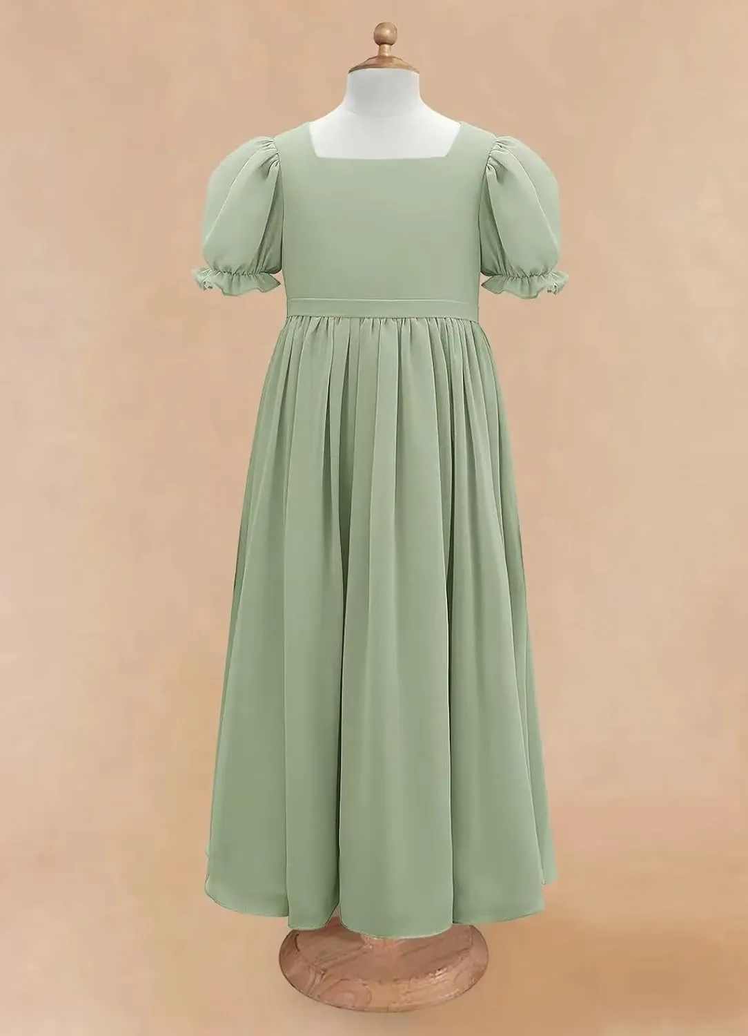 JISISANG Dresses for Girls Long Chiffon Flower Girl Dress Bridesmaid for Wedding with Sleeve Fromal Kid Dress for Teens