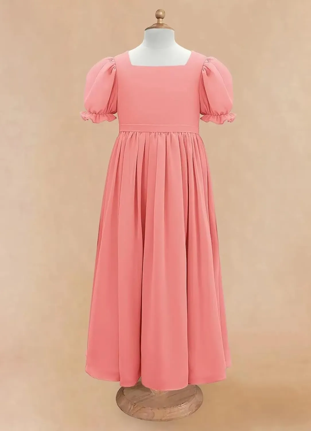JISISANG Dresses for Girls Long Chiffon Flower Girl Dress Bridesmaid for Wedding with Sleeve Fromal Kid Dress for Teens
