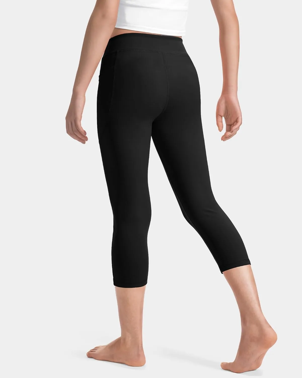 JOCMIC Girls Capri Leggings High Waisted Athletic Leggings with Pockets for Kids Dance Gymnastics Running