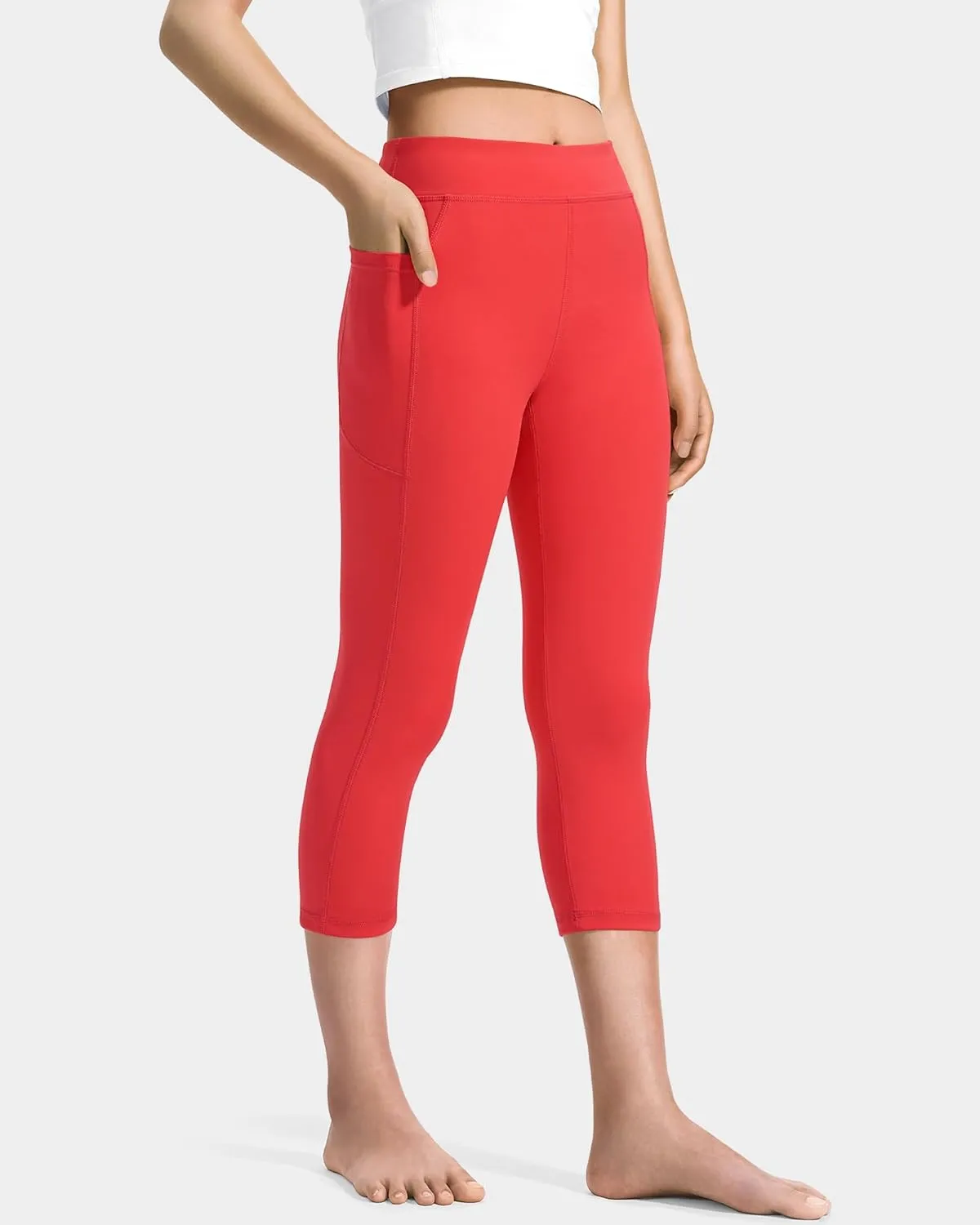 JOCMIC Girls Capri Leggings High Waisted Athletic Leggings with Pockets for Kids Dance Gymnastics Running