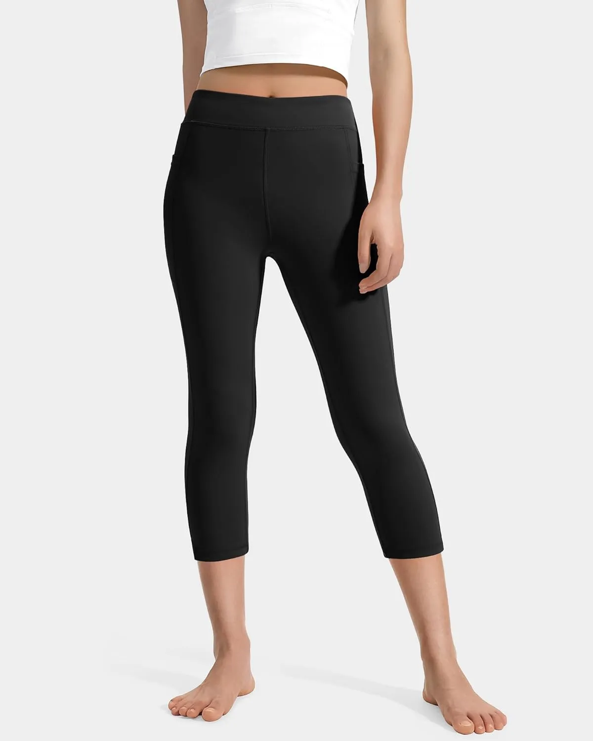 JOCMIC Girls Capri Leggings High Waisted Athletic Leggings with Pockets for Kids Dance Gymnastics Running